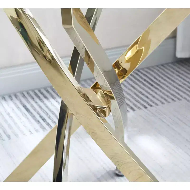 Table d'appoint ronde moderne avec plateau en verre trempé et pieds en acier inoxydable doré