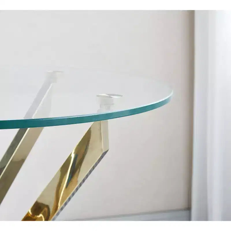 Table d'appoint ronde moderne avec plateau en verre trempé et pieds en acier inoxydable doré