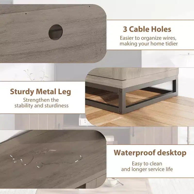 Meuble TV avec pieds en métal et étagères réglables, Meuble console en bois pour salon et chambre à coucher