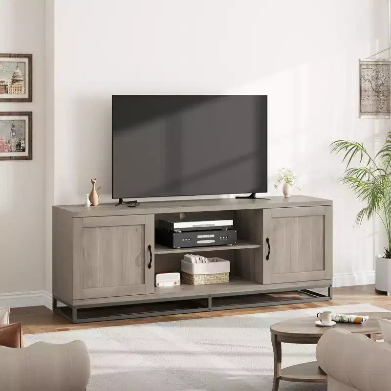 Meuble TV avec pieds en métal et étagères réglables, Meuble console en bois pour salon et chambre à coucher