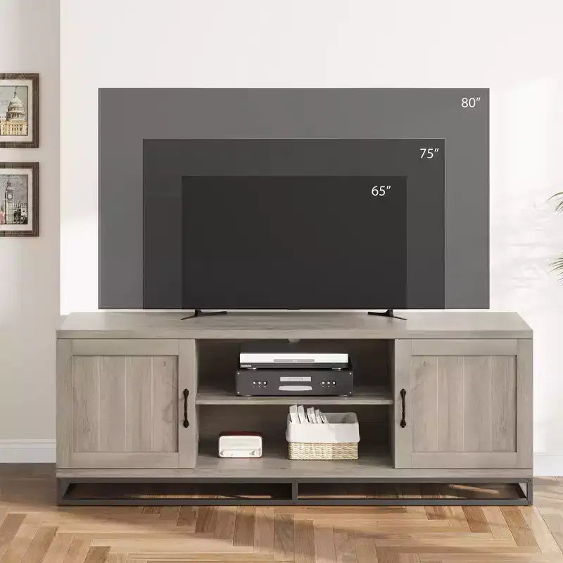 Meuble TV avec pieds en métal et étagères réglables, Meuble console en bois pour salon et chambre à coucher