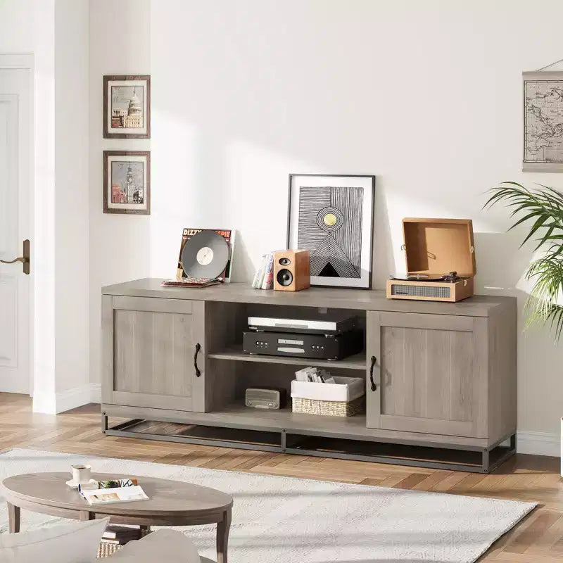 Meuble TV avec pieds en métal et étagères réglables, Meuble console en bois pour salon et chambre à coucher