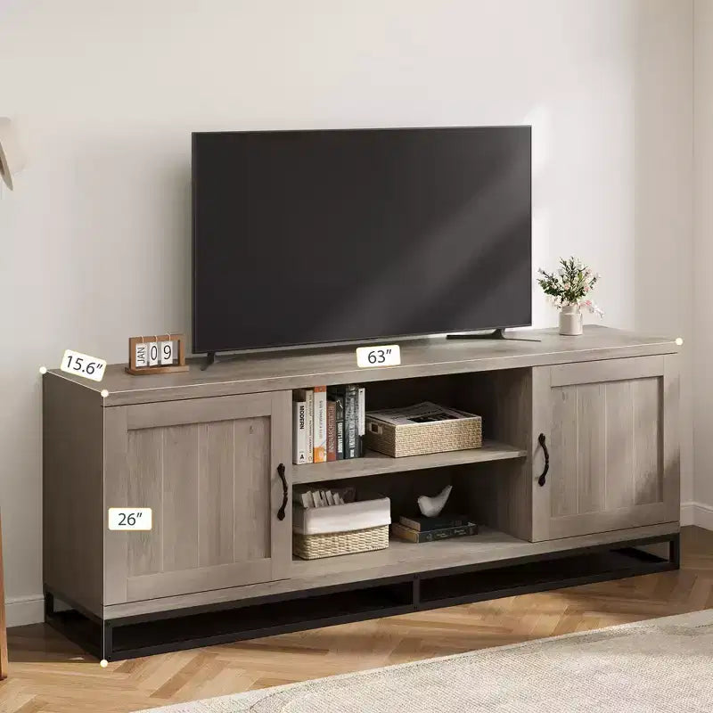 Meuble TV avec pieds en métal et étagères réglables, Meuble console en bois pour salon et chambre à coucher