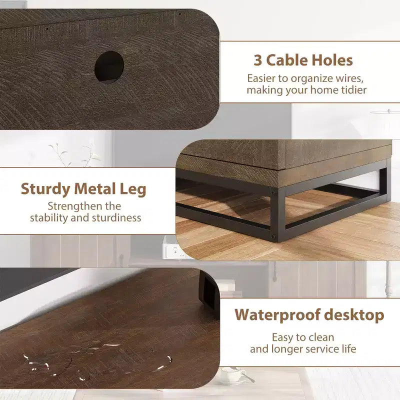 Meuble TV avec pieds en métal et étagères réglables, Meuble console en bois pour salon et chambre à coucher