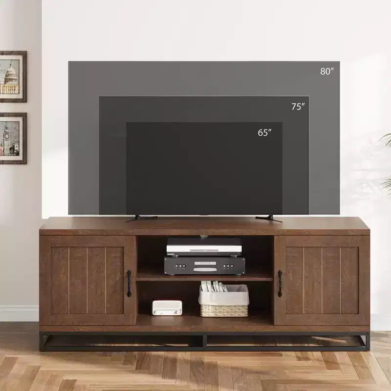 Meuble TV avec pieds en métal et étagères réglables, Meuble console en bois pour salon et chambre à coucher