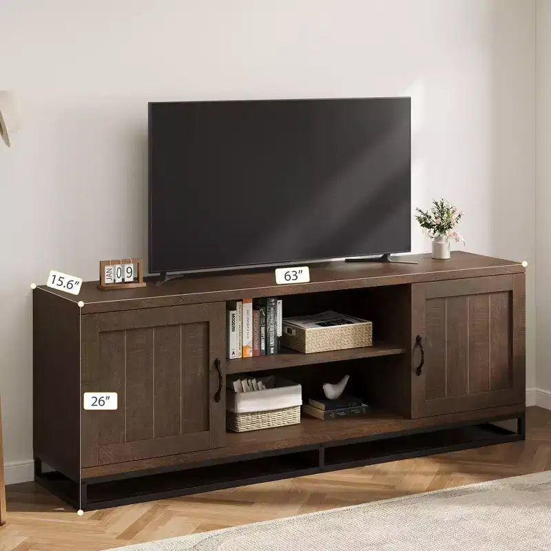 Meuble TV avec pieds en métal et étagères réglables, Meuble console en bois pour salon et chambre à coucher