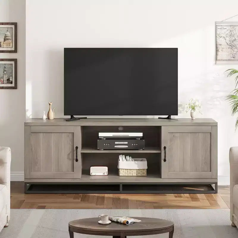 Meuble TV avec pieds en métal et étagères réglables, Meuble console en bois pour salon et chambre à coucher