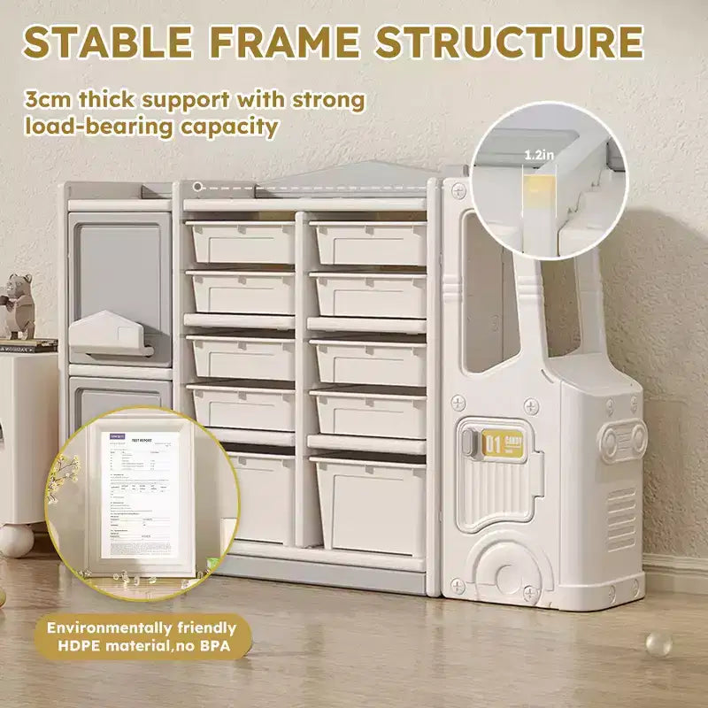 Meuble de rangement pour jouets pour enfants, sûr, facile à nettoyer et polyvalent pour jouets, livres et vêtements - Gris