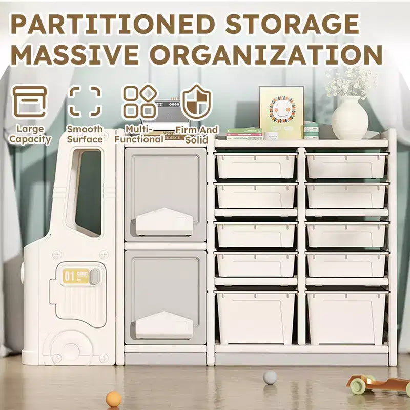 Meuble de rangement pour jouets pour enfants, sûr, facile à nettoyer et polyvalent pour jouets, livres et vêtements - Gris
