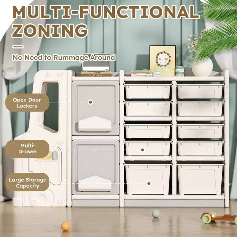 Meuble de rangement pour jouets pour enfants, sûr, facile à nettoyer et polyvalent pour jouets, livres et vêtements - Gris