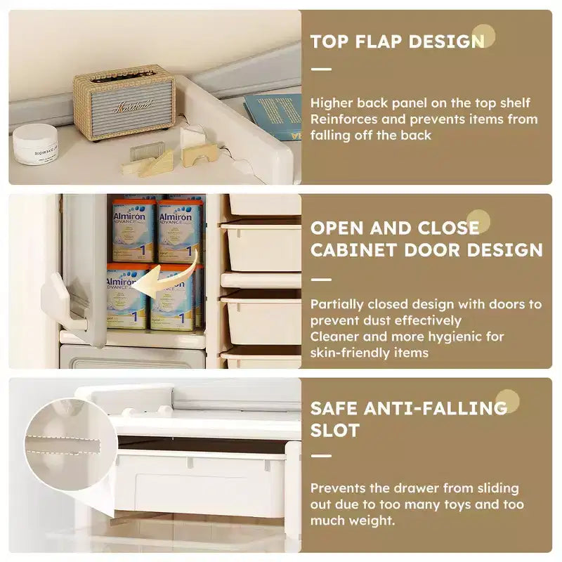 Meuble de rangement pour jouets pour enfants, sûr, facile à nettoyer et polyvalent pour jouets, livres et vêtements - Gris