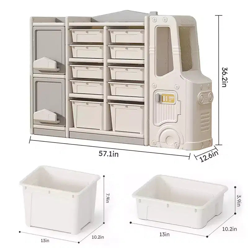 Meuble de rangement pour jouets pour enfants, sûr, facile à nettoyer et polyvalent pour jouets, livres et vêtements - Gris