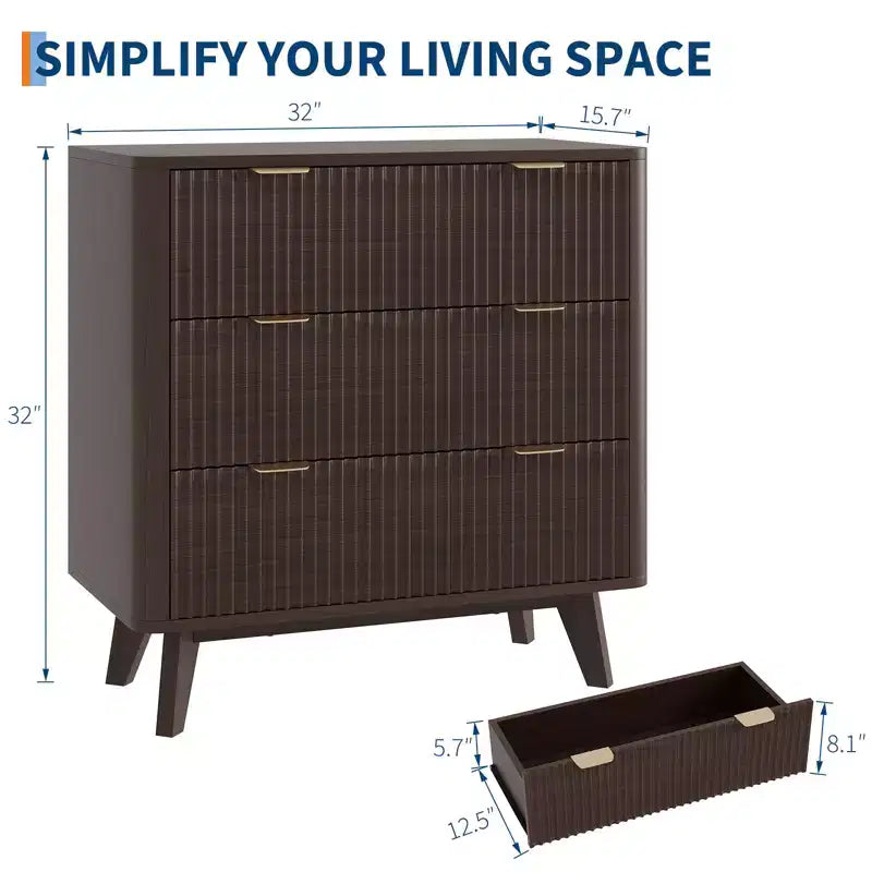 Table de chevet cannelée moderne avec plateau effet marbre, commode de chevet à 3 tiroirs avec profil incurvé