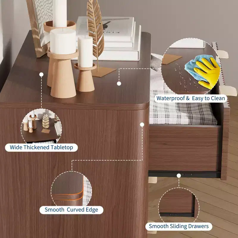 Table de chevet cannelée moderne avec plateau effet marbre, commode de chevet à 3 tiroirs avec profil incurvé
