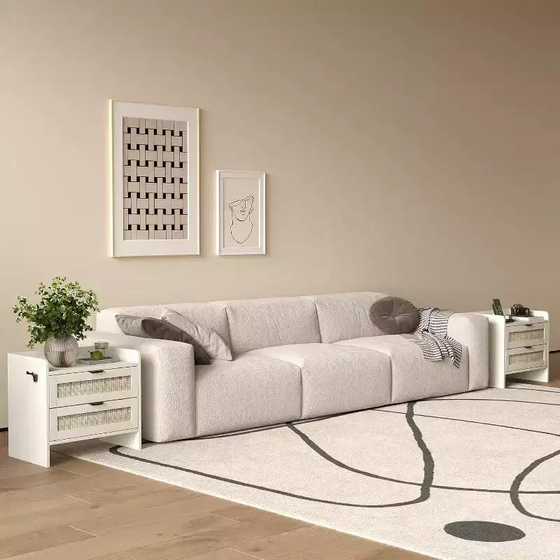 Table de chevet en rotin avec station de charge USB-C, Table de nuit bohème avec 2 tiroirs