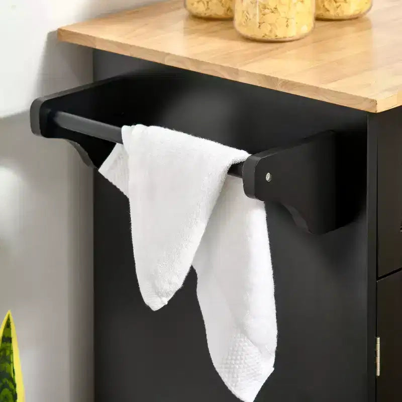 Îlot de cuisine moderne sur roulettes avec plateau en hévéa et tiroirs