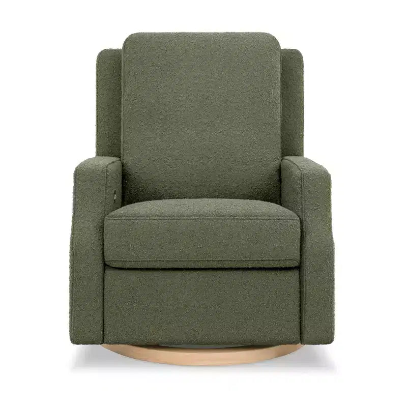 Fauteuil inclinable électronique et planeur pivotant - Vichy bleu avec base en bois clair