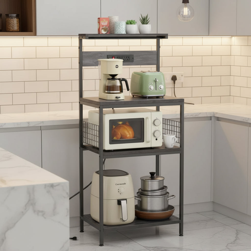 Étagère de cuisine à 3 niveaux – Support et organisateur de four à micro-ondes en acier robuste, résistant à la rouille