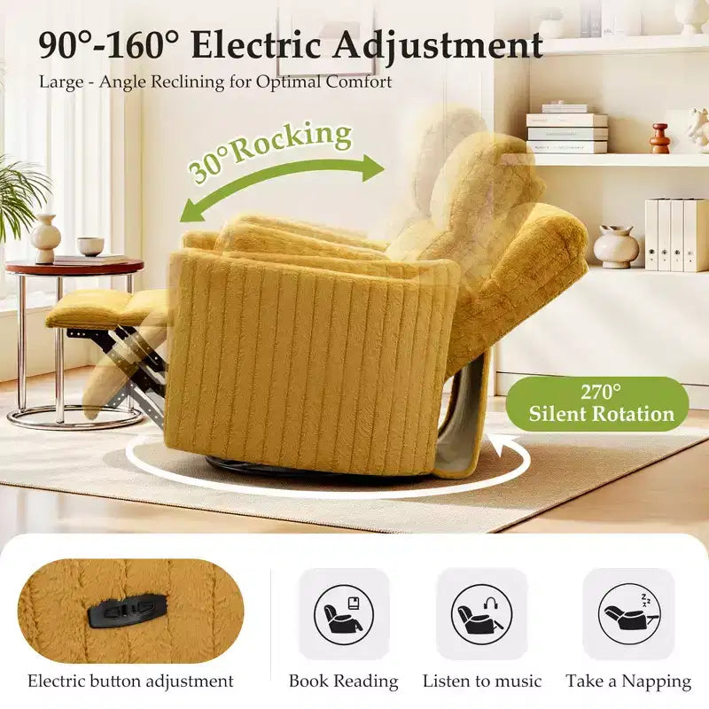 Fauteuil inclinable électrique, fauteuil inclinable berçant pivotant avec ports USB
