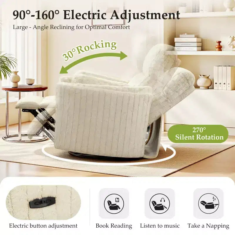 Fauteuil inclinable électrique, fauteuil inclinable berçant pivotant avec ports USB