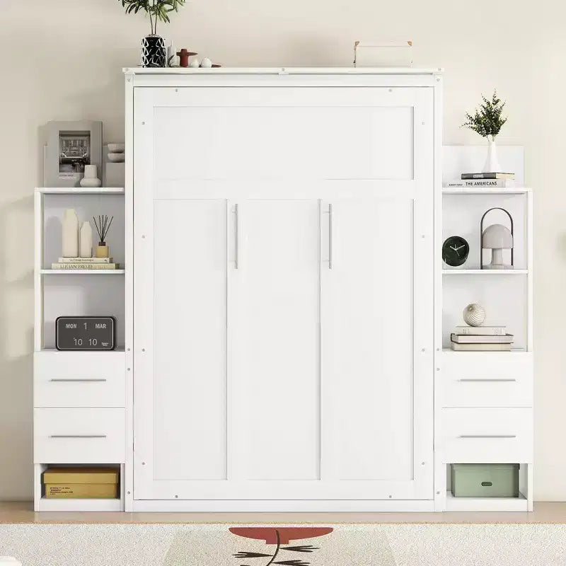 Lit escamotable mural Murphy avec étagères, tiroirs et lumières LED, armoire peu encombrante pour chambre d'amis ou bureau à domicile