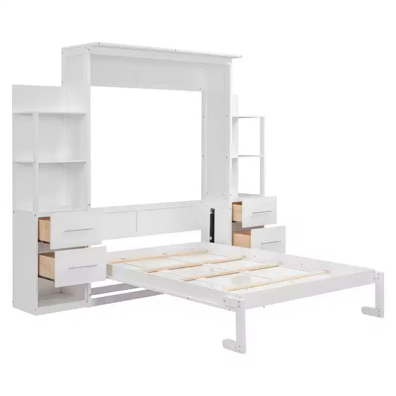 Lit escamotable mural Murphy avec étagères, tiroirs et lumières LED, armoire peu encombrante pour chambre d'amis ou bureau à domicile
