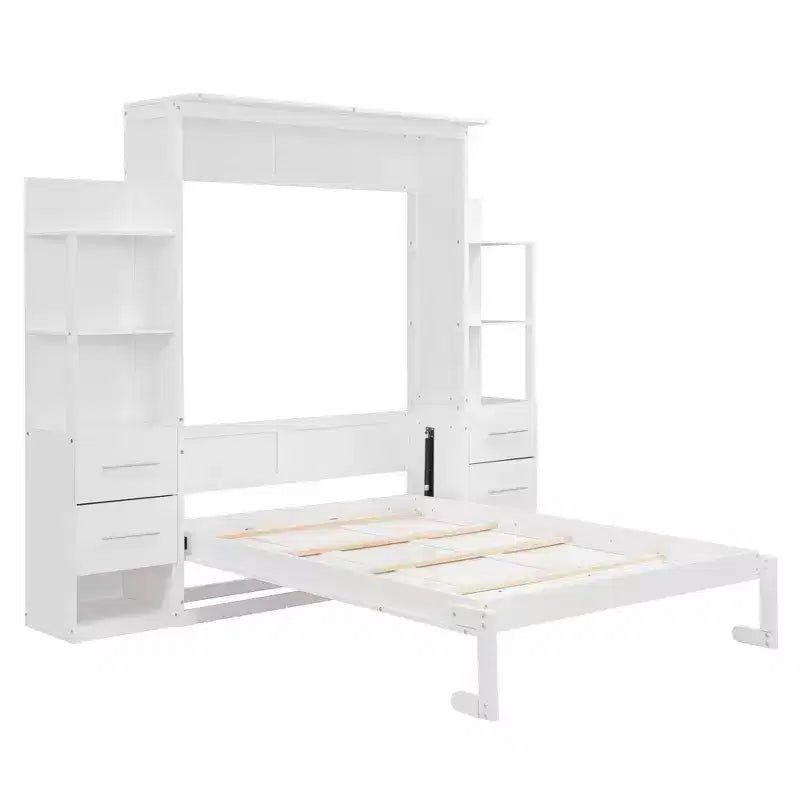 Lit escamotable mural Murphy avec étagères, tiroirs et lumières LED, armoire peu encombrante pour chambre d'amis ou bureau à domicile