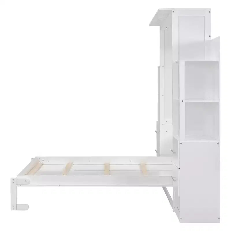Lit escamotable mural Murphy avec étagères, tiroirs et lumières LED, armoire peu encombrante pour chambre d'amis ou bureau à domicile