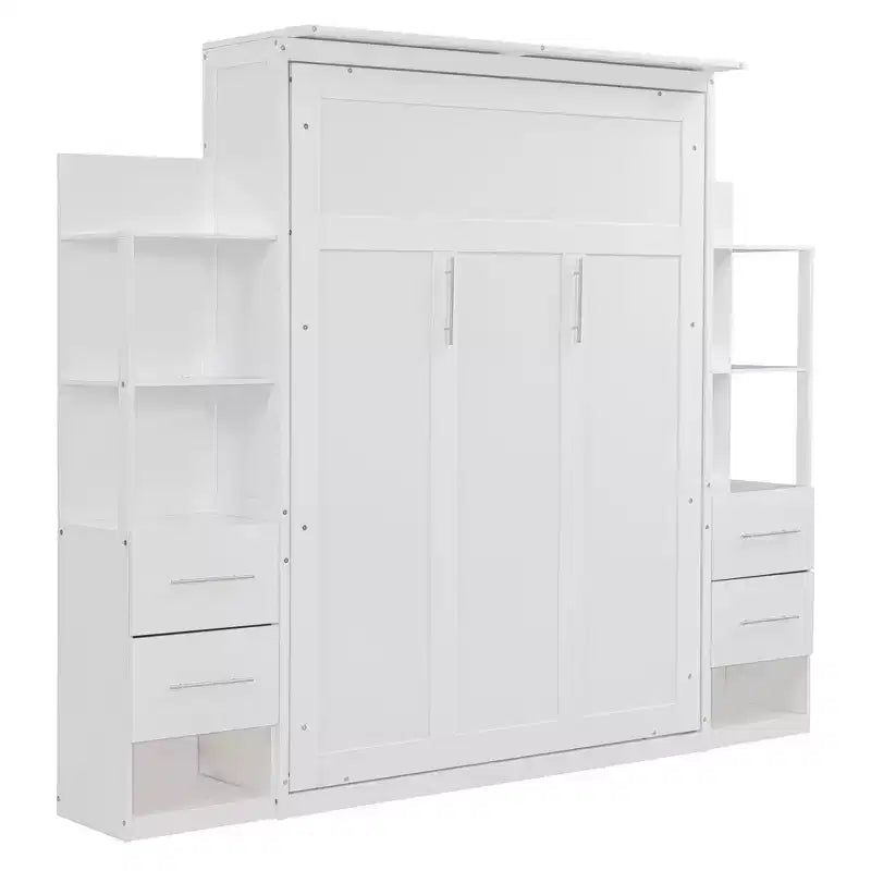 Lit escamotable mural Murphy avec étagères, tiroirs et lumières LED, armoire peu encombrante pour chambre d'amis ou bureau à domicile