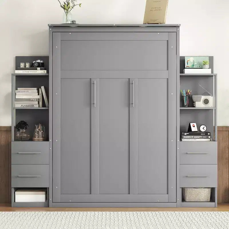 Lit escamotable mural Murphy avec étagères, tiroirs et lumières LED, armoire peu encombrante pour chambre d'amis ou bureau à domicile