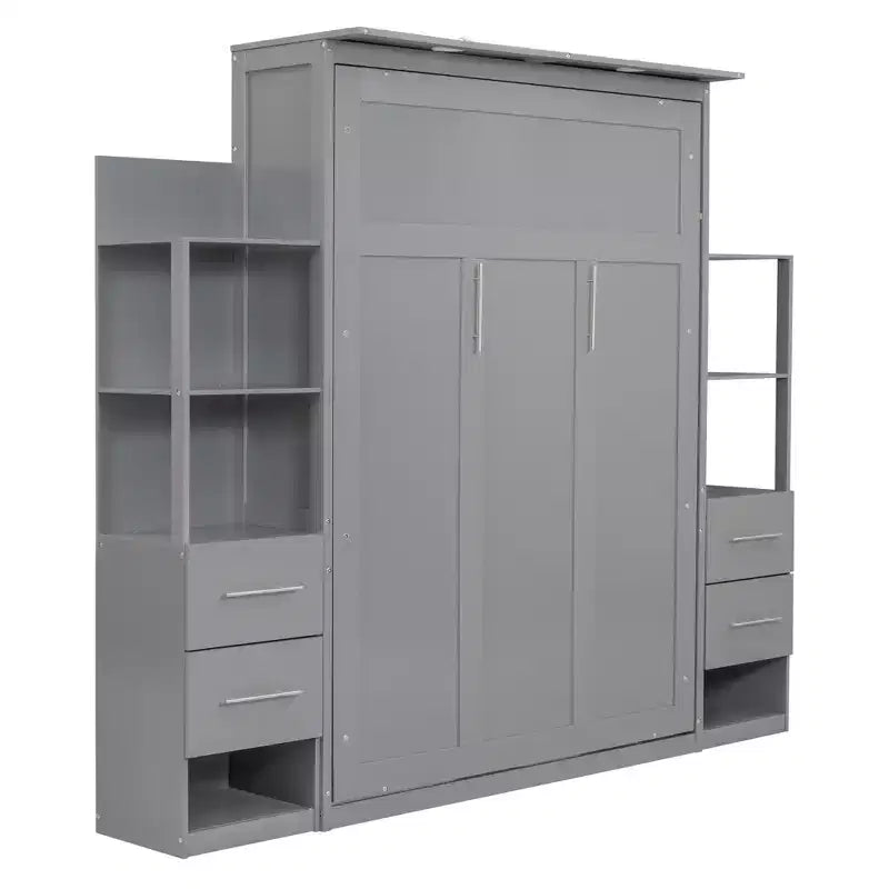 Lit escamotable mural Murphy avec étagères, tiroirs et lumières LED, armoire peu encombrante pour chambre d'amis ou bureau à domicile