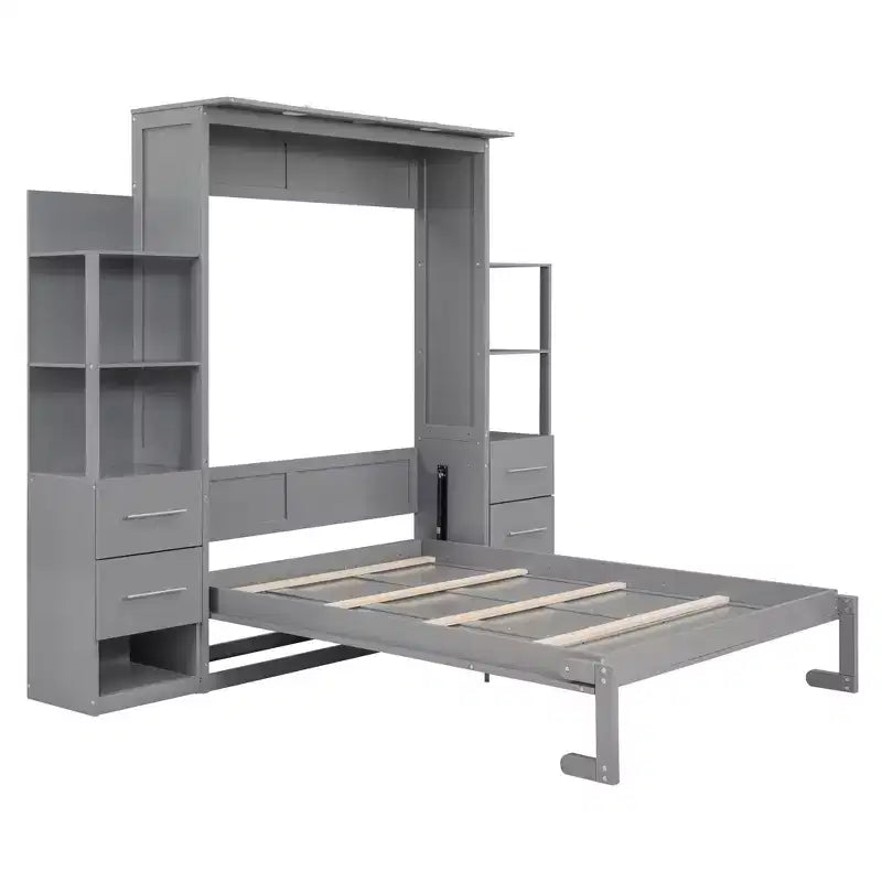 Lit escamotable mural Murphy avec étagères, tiroirs et lumières LED, armoire peu encombrante pour chambre d'amis ou bureau à domicile