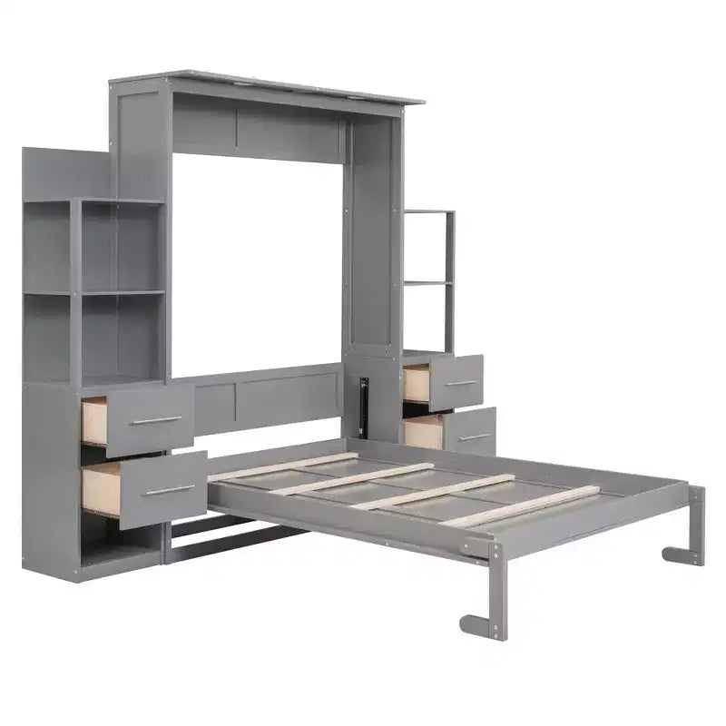 Lit escamotable mural Murphy avec étagères, tiroirs et lumières LED, armoire peu encombrante pour chambre d'amis ou bureau à domicile