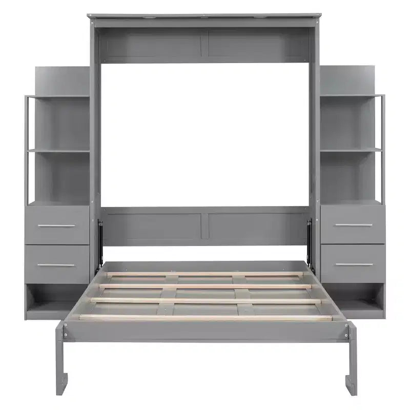 Lit escamotable mural Murphy avec étagères, tiroirs et lumières LED, armoire peu encombrante pour chambre d'amis ou bureau à domicile