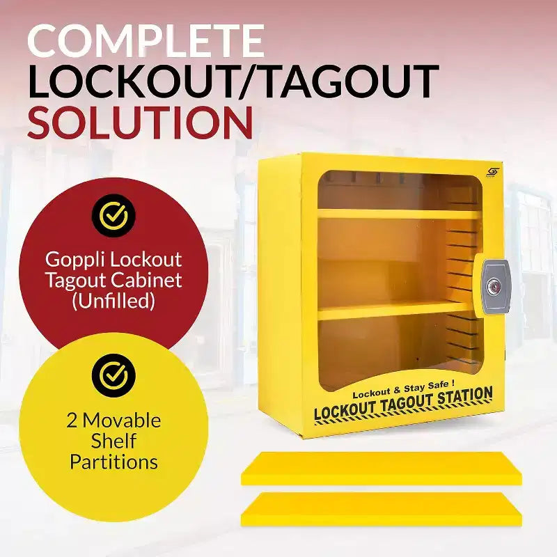 Armoire de Consignation et de Condamnation Murale en Acier, Station LOTO avec 2 Étagères Réglables, Armoire de Rangement LOTO Vide (Jaune)