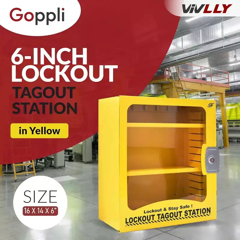 Armoire de Consignation et de Condamnation Murale en Acier, Station LOTO avec 2 Étagères Réglables, Armoire de Rangement LOTO Vide (Jaune)
