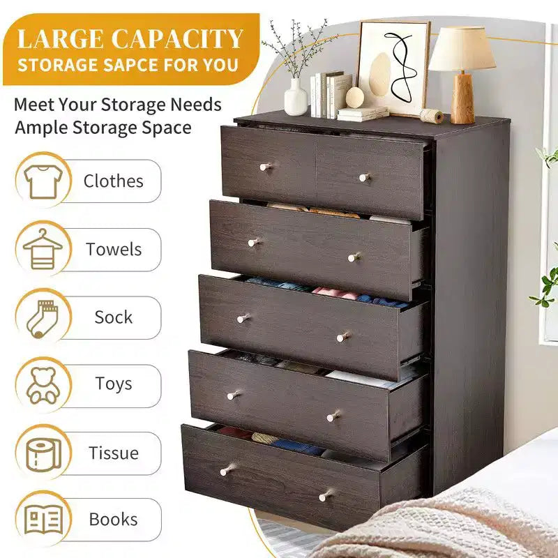 Commode à 6 tiroirs pour chambre à coucher, chiffonnier avec organisateur de rangement en bois robuste pour placard, marron
