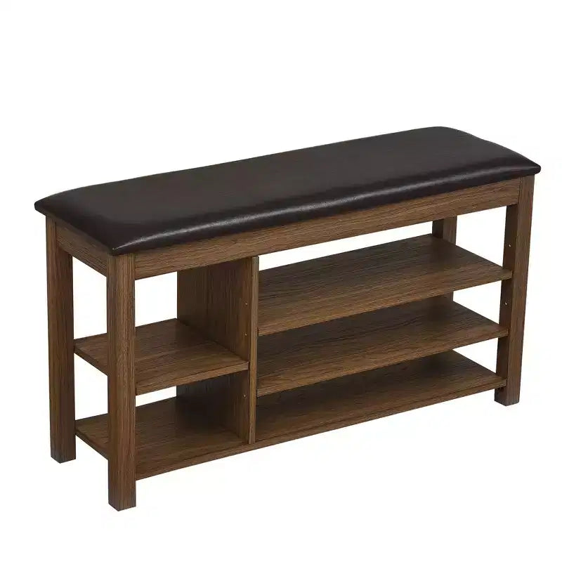 Banc à chaussures relevable avec étagères réglables et rangement dissimulé - Marron