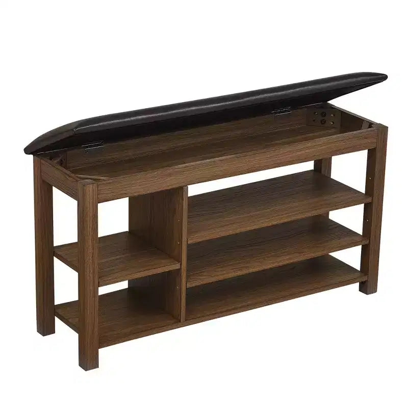 Banc à chaussures relevable avec étagères réglables et rangement dissimulé - Marron