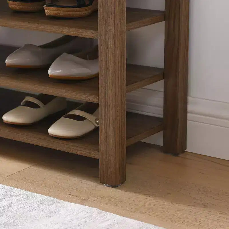 Banc à chaussures relevable avec étagères réglables et rangement dissimulé - Marron