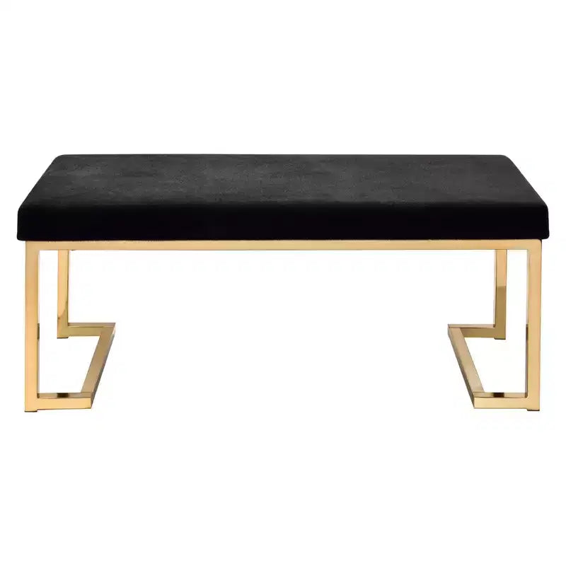 Banc rembourré en tissu noir et or
