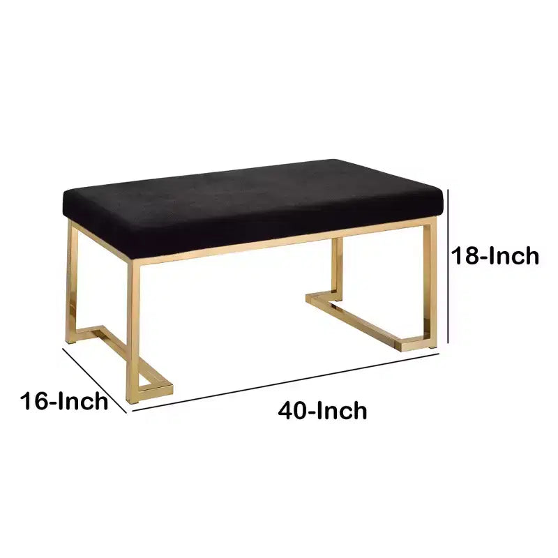 Banc rembourré en tissu noir et or