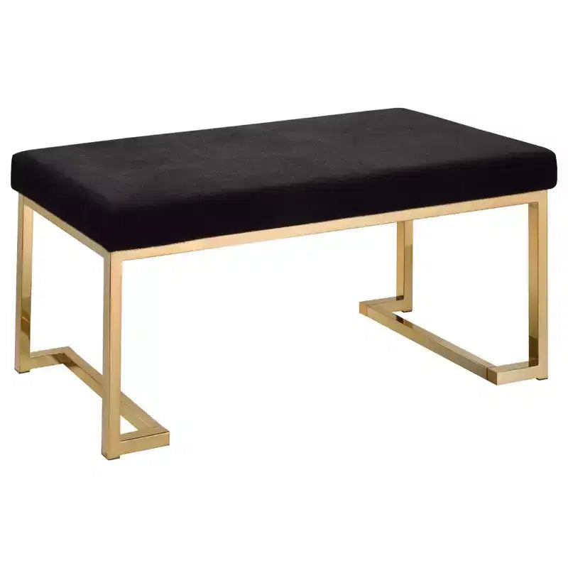 Banc rembourré en tissu noir et or