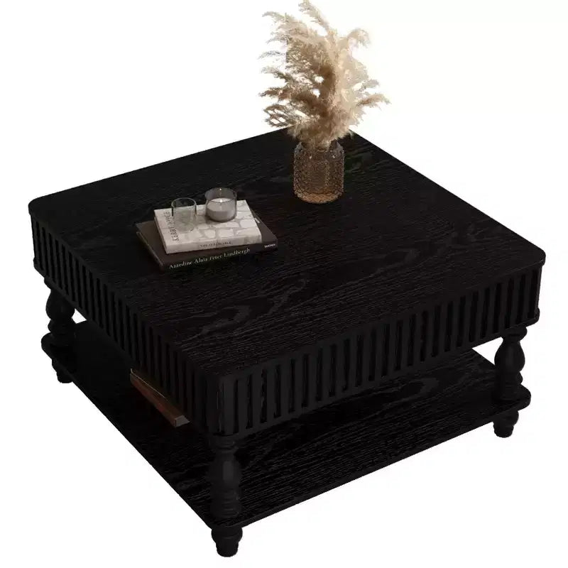 Table basse relevable carrée à 2 niveaux en bois massif avec deux espaces de rangement