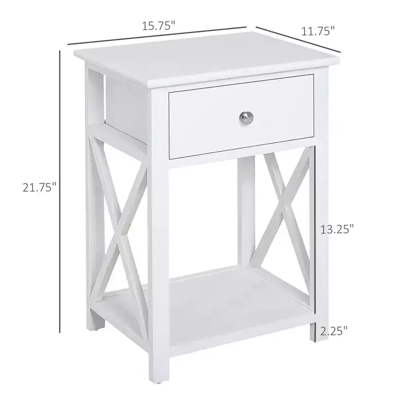 Table d'appoint, Table de chevet de style Ferme avec Tiroir de Rangement, Étagère Ouverte et Structure en X, Table de Nuit pour Salon