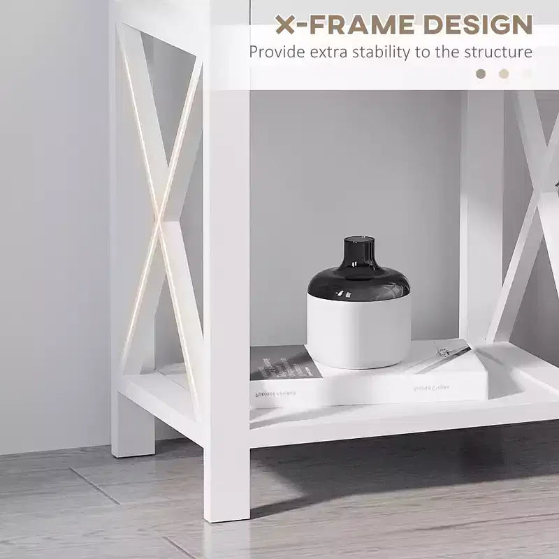 Table d'appoint, Table de chevet de style Ferme avec Tiroir de Rangement, Étagère Ouverte et Structure en X, Table de Nuit pour Salon