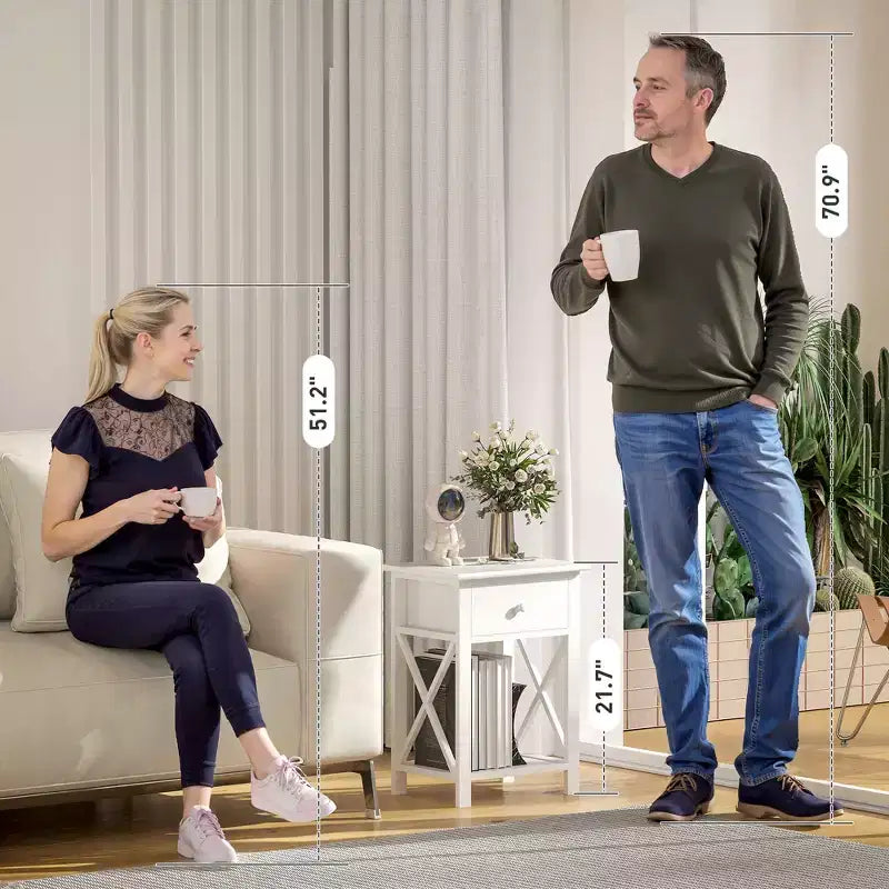 Table d'appoint, Table de chevet de style Ferme avec Tiroir de Rangement, Étagère Ouverte et Structure en X, Table de Nuit pour Salon