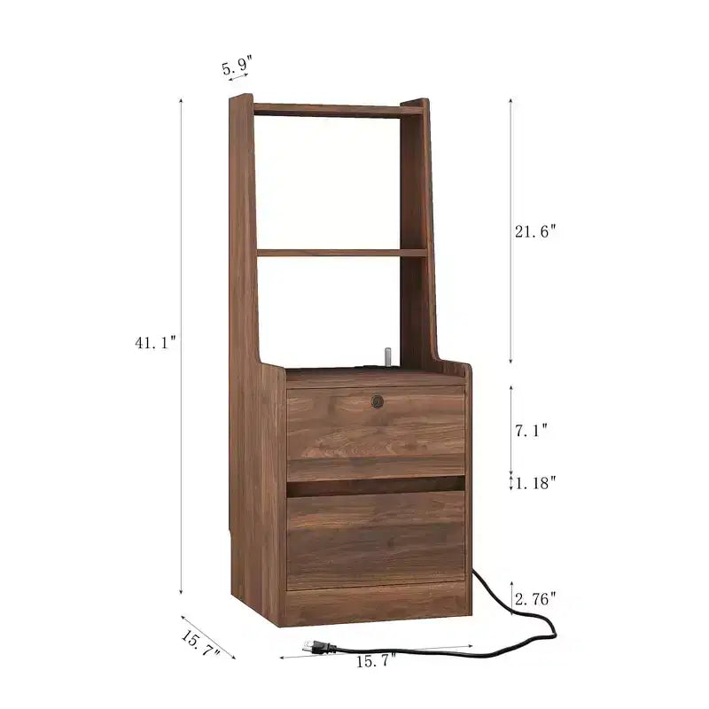 Table de chevet haute avec station de recharge et veilleuse, commande vocale, grandes tables de chevet en bois avec meuble de rangement et étagère à livres