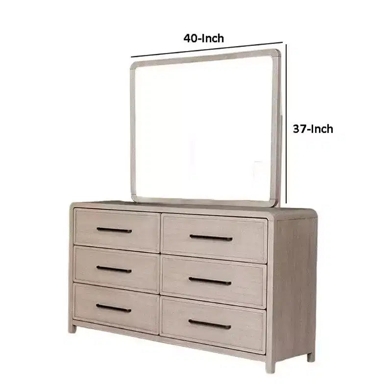 Miroir de commode à bords arrondis, chêne massif beige naturel, 37x40