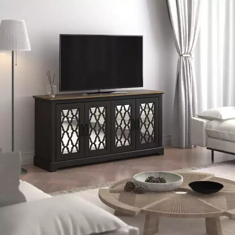 Meuble TV avec portes-miroirs de rangement 68,2 L 17,1 P 29,3 H